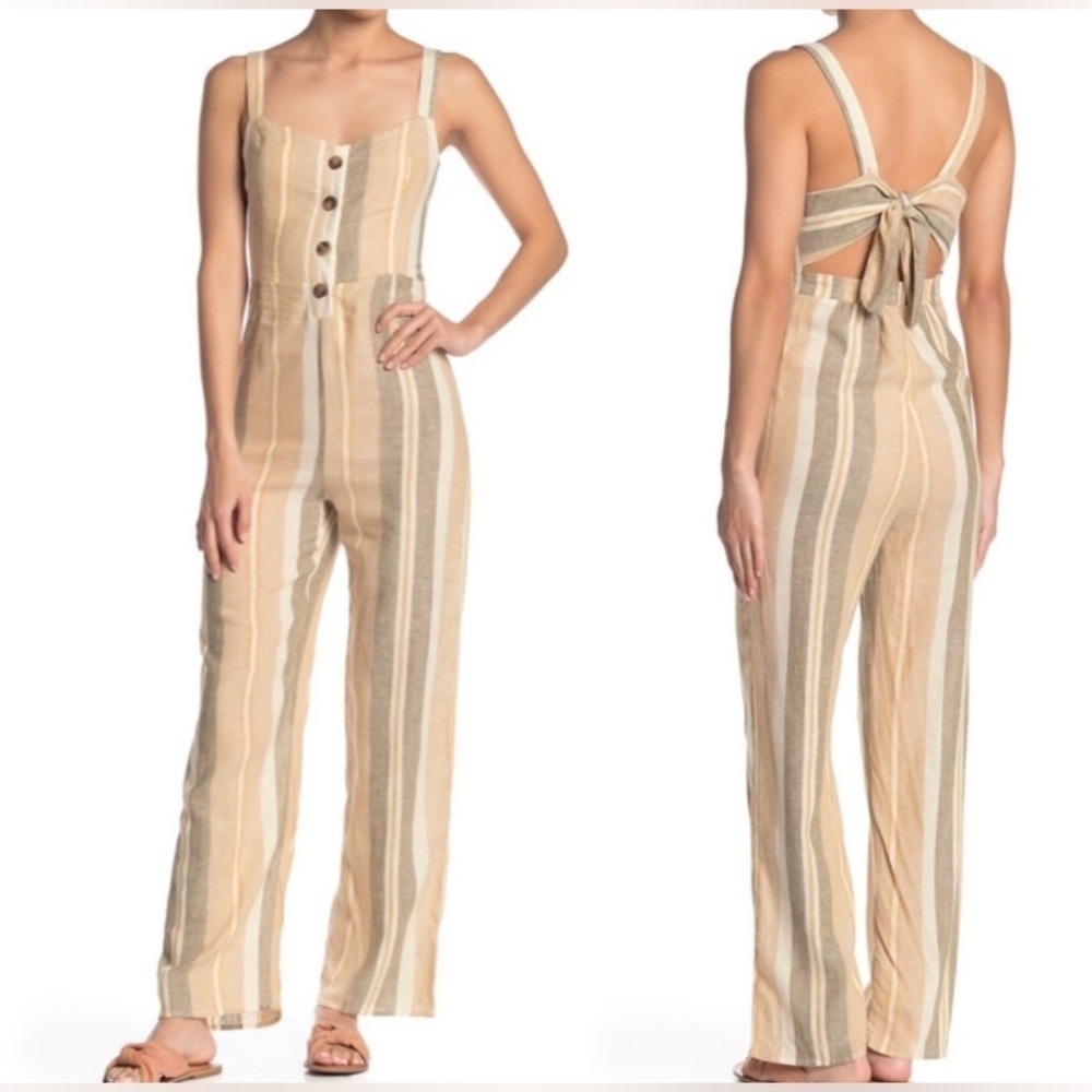 NWT Romeo+ Juliet Linen Blend Tie Back Striped Wide Leg Jumpsuit Size M